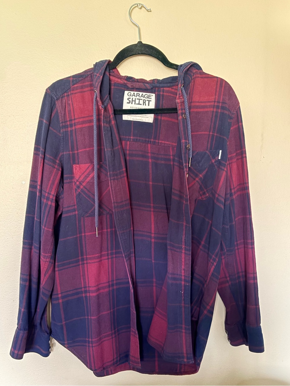 Garage Burgundy & Navy Plaid Hooded Button-Down Shirt